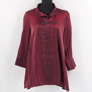 Ali Miles Shimmer Button Up Down Tunic Shirt Women Size Medium Art To Wear Artsy